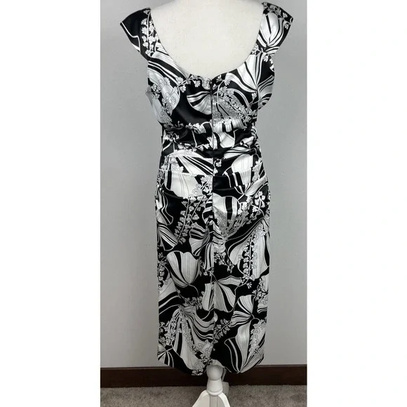 London Times Women's Black & White Midi Length Bodycon Cocktail Dress Size 10 - Picture 3 of 9